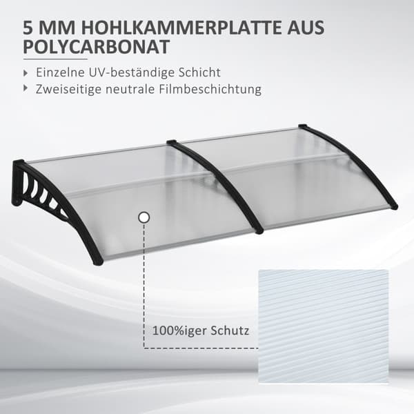 Rootz Entryway baldakin - Dørmarkise - Fordørs baldakin - Beskytter mod UV, regn, sne - Aluminiumsramme - 200cm x 96cm x 27cm