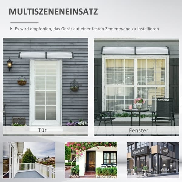 Rootz Entryway baldakin - Dørmarkise - Fordørs baldakin - Beskytter mod UV, regn, sne - Aluminiumsramme - 200cm x 96cm x 27cm