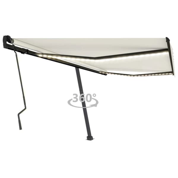 Markis manuellt infällbar med LED 400x300 cm gräddvit