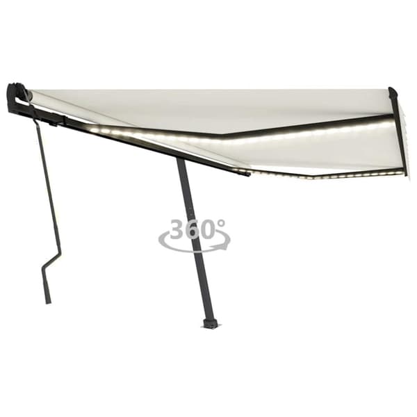Markis manuellt infällbar med LED 400x300 cm gräddvit
