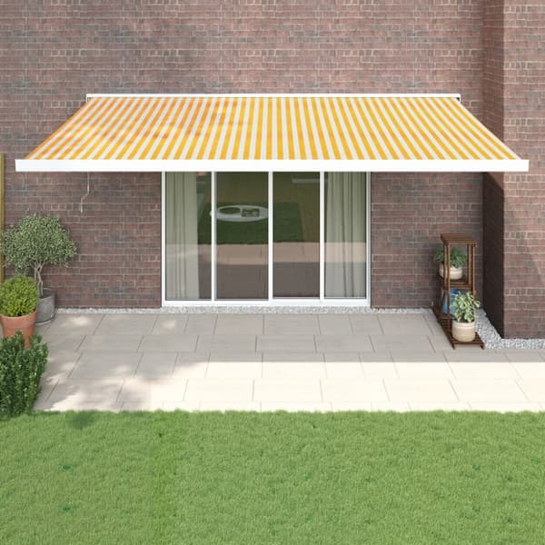 Markis infällbar gul och vit 5x3 m tyg&aluminium
