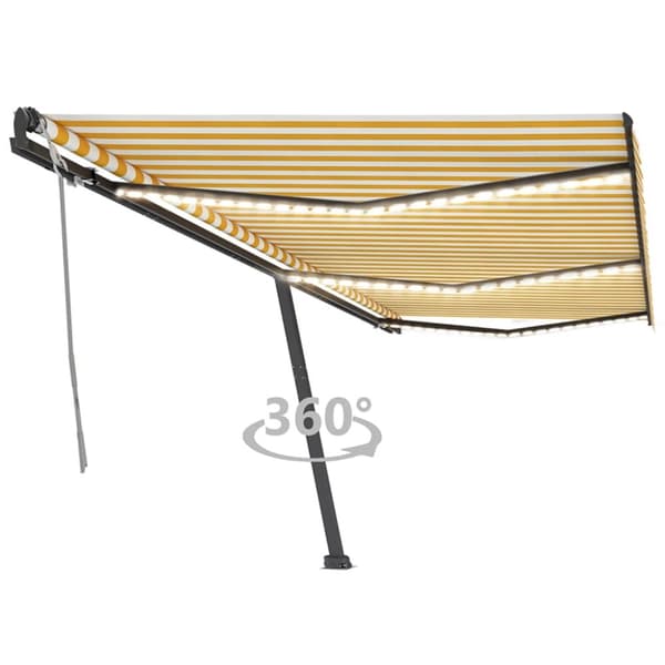 Markis med LED manuellt infällbar 600x350 cm gul och vit