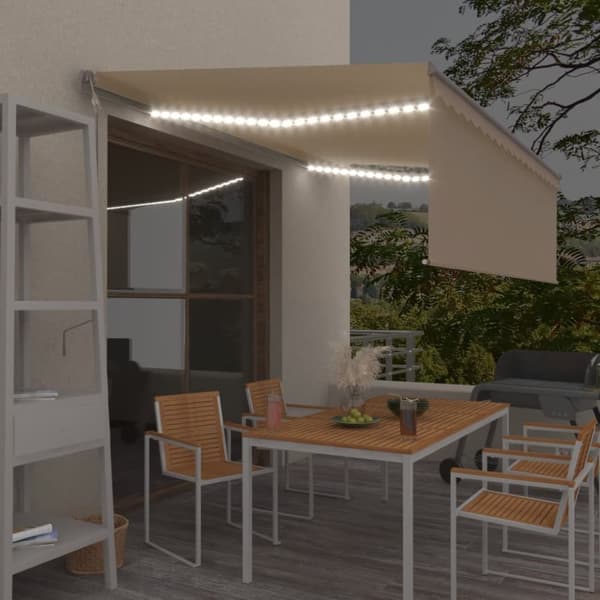 Automatisk markis vindsensor rullgardin LED 4,5x3m gräddvit