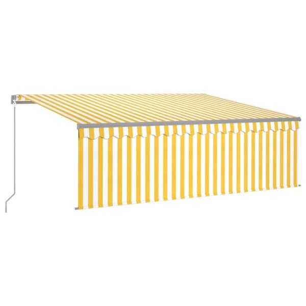 Manuell markis med rullgardin & LED 4x3 m gul och vit
