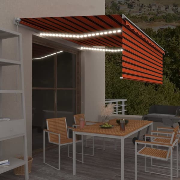 Manuell markis med rullgardin och LED 4,5x3m orange/brun