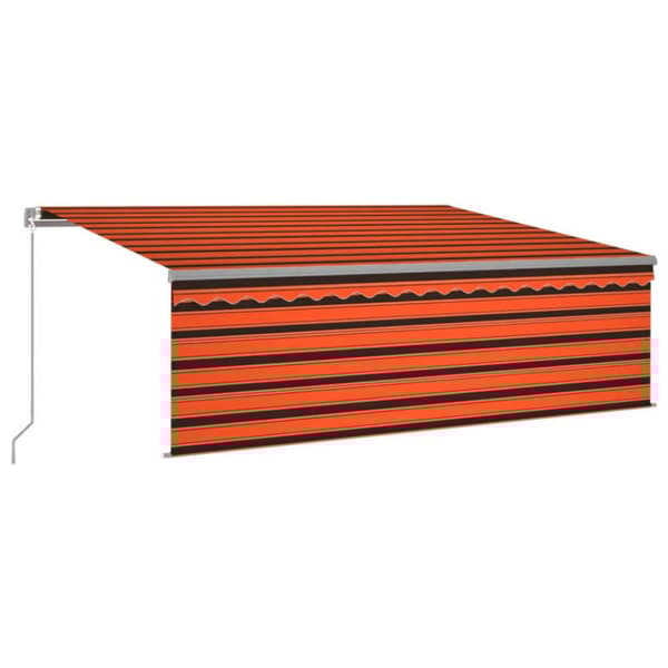 Manuell markis med rullgardin LED 4x3 m orange/brun