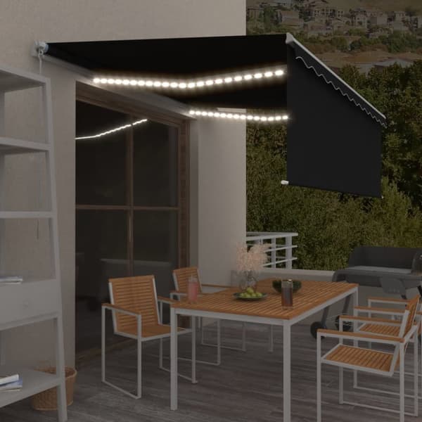 Manuell markis med rullgardin & LED 4x3m antracit