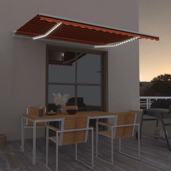 Markis manuellt infällbar med LED 450x300 cm orange och brun