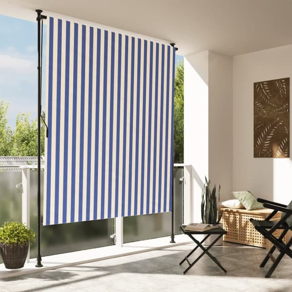Rullgardin utomhus blå och vit 200x270 cm tyg&stål