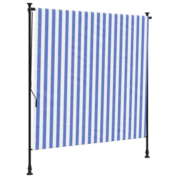 Rullgardin utomhus blå och vit 150x270 cm tyg&stål
