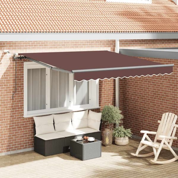 Markis automatiskt infällbar med LEDs brun 300x250 cm