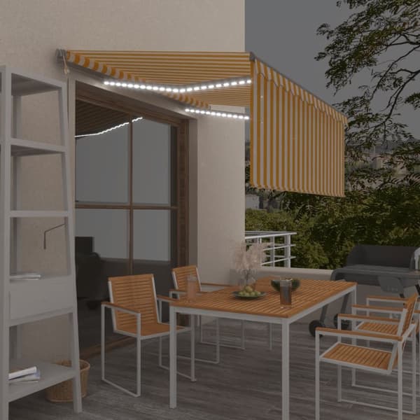 Automatisk markis m. vindsensor rullgardin LED 3,5x2,5m gul/vit