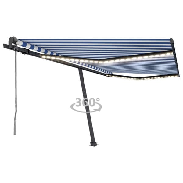 Automatisk markis med vindsensor & LED 450x350 cm blå och vit