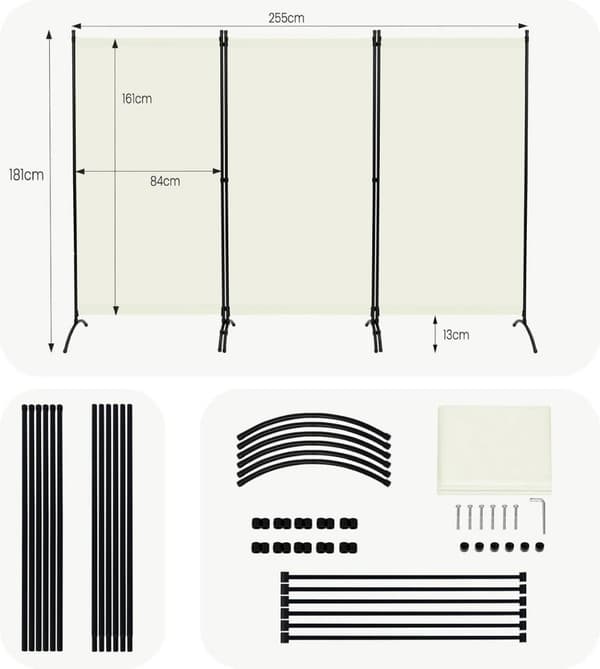 Rootz Privacy Screen Room Divider - Udendørs Screen - Privacy Skillevæg - Vejrbestandigt materiale - 255cm x 181cm - Mørkegrå & Creme