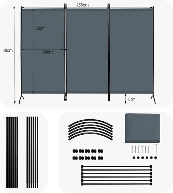 Rootz Room Divider Screen - Privacy Skillevæg - Folde Privacy Screen - 160g/m² Polyester - 255cm x 181cm - Indendørs/Udendørs brug