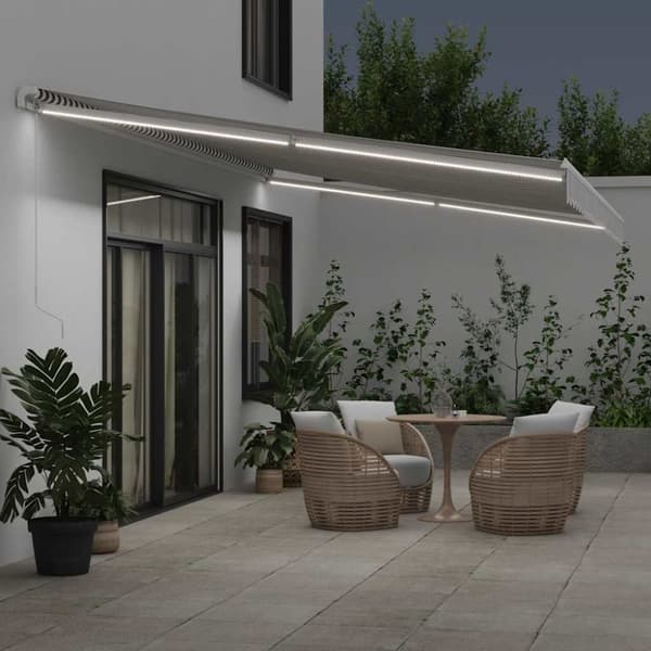 vidaXL Markis manuellt infällbar med LEDs antracit och vit 600x300 cm