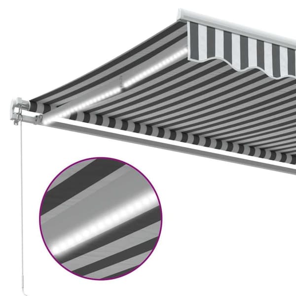 vidaXL Markis manuellt infällbar med LEDs antracit och vit 600x300 cm
