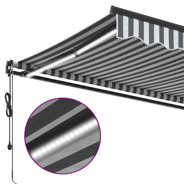 vidaXL Markis automatiskt infällbar med LEDs antracit&vit 600x300 cm