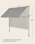 Miniatyrbild 5 av 6: Rootz Clamp-markis med handvev - Solskyddstak - Infällbar utomhusmarkis - Aluminiumlegering - 350 cm x 120 cm - Grå