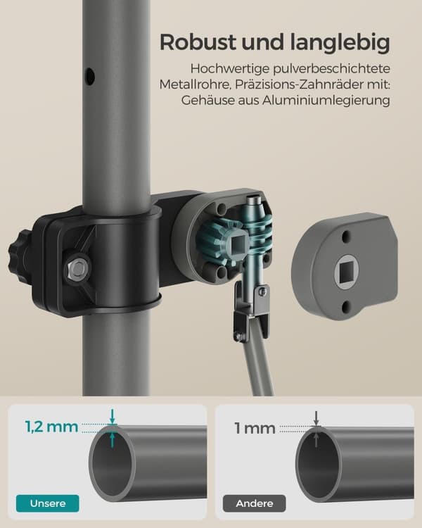 Rootz Crank Clamp markiisi - Sisäänvedettävä kuomu - Ulkoaurinkovarjo - Alumiinirakenne - 350cm x 120cm - Antrasiitti