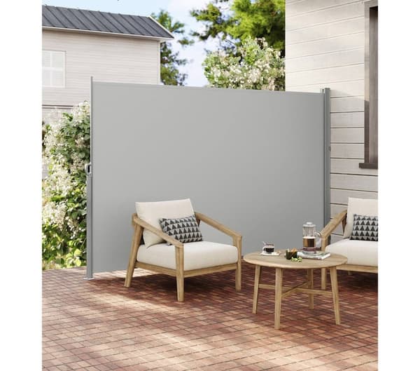 Rootz sidomarkis 160 x 350 cm - Balkongskärm - Infällbar utomhustak - Stålstomme - Vattentät polyester - 9 kg - Ljusgrå