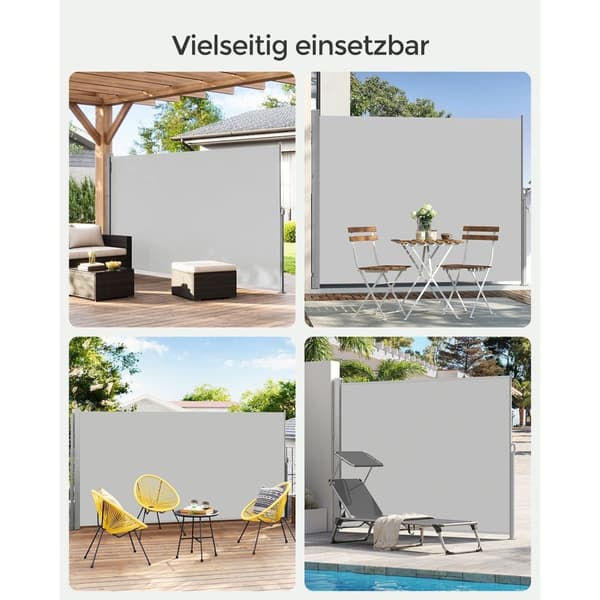 Rootz sidomarkis 160 x 350 cm - Balkongskärm - Infällbar utomhustak - Stålstomme - Vattentät polyester - 9 kg - Ljusgrå