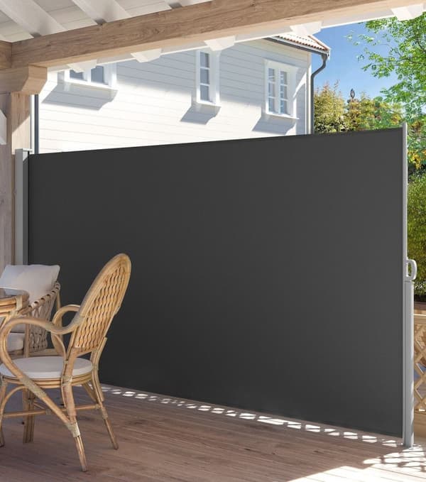 Rootz Sidemarkise - Solsejl - Udtrækkelig Markise - Vejrbestandig - 180cm x 400cm - Antracit - Stål & Polyester - 10,1 kg