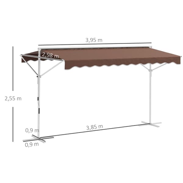 Rootz Fritstående Markise - Terrassedække - Solafskærmning - Justerbar skærm - 395L x 298W x 255H cm