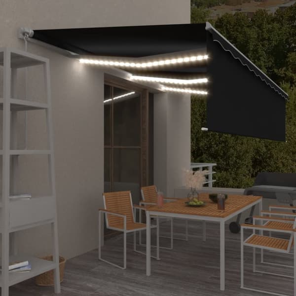 Manuell markis med rullgardin LED 6x3m antracit