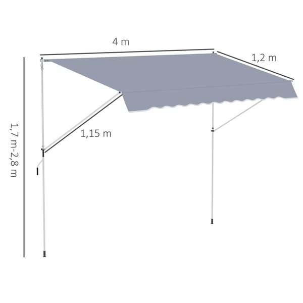 Rootz -manuaalinen laajennettava markiisi - sisäänvedettävä markiisi - parveke - anti -UV -suojaus - 400L x 120w x 170-280H cm