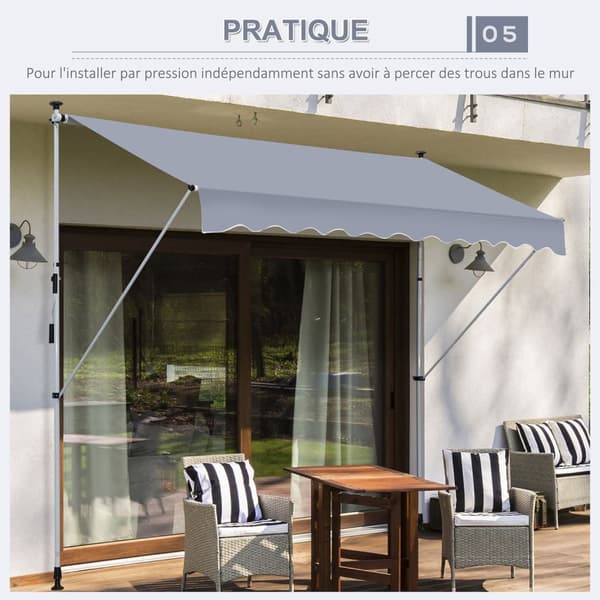 Rootz -manuaalinen laajennettava markiisi - sisäänvedettävä markiisi - parveke - anti -UV -suojaus - 400L x 120w x 170-280H cm