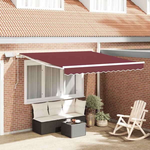 Markis manuellt infällbar med LED vinröd 300x250 cm