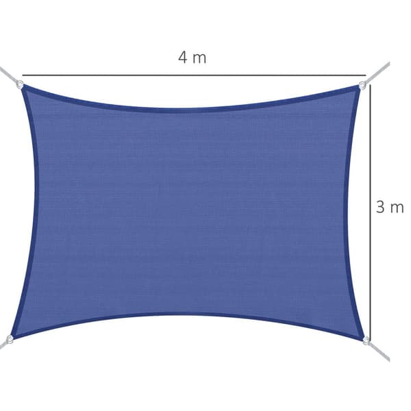 Rootz Suorakulmainen sävy Sail - Sun Shade - UV -katos - Suurten tiheys UV -suoja - 4m x 3M - säilytyslaukku - sininen
