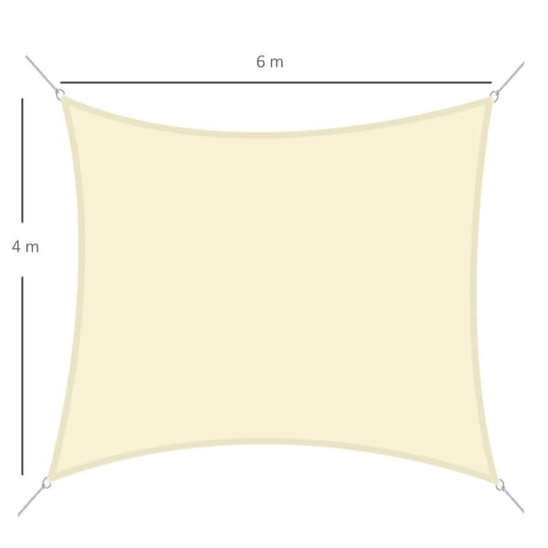 Rootz Rectangular Shade Sail - UV Shade Canopy - Sun Protection Awcle - UV Protection - 6m x 4m - Polyester med høj densitet 160 gsm creme