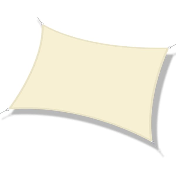 Rootz Rectangular Shade Sail - UV Shade Canopy - Sun Protection Awcle - UV Protection - 6m x 4m - Polyester med høj densitet 160 gsm creme