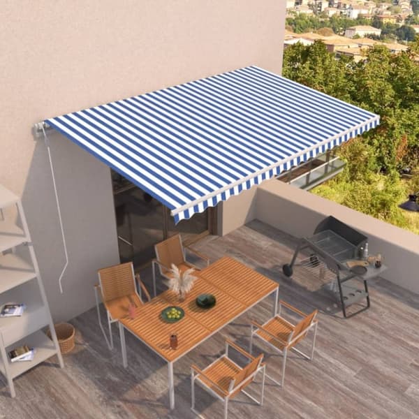 Markis automatiskt infällbar 500x350 cm blå och vit