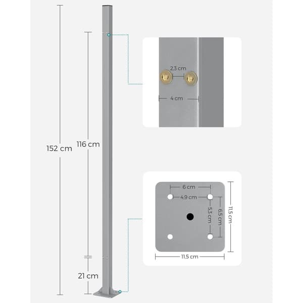 Seisontatolppa, SONGMICS, 11,5 x 11,5 x 152 cm, Harmaa.