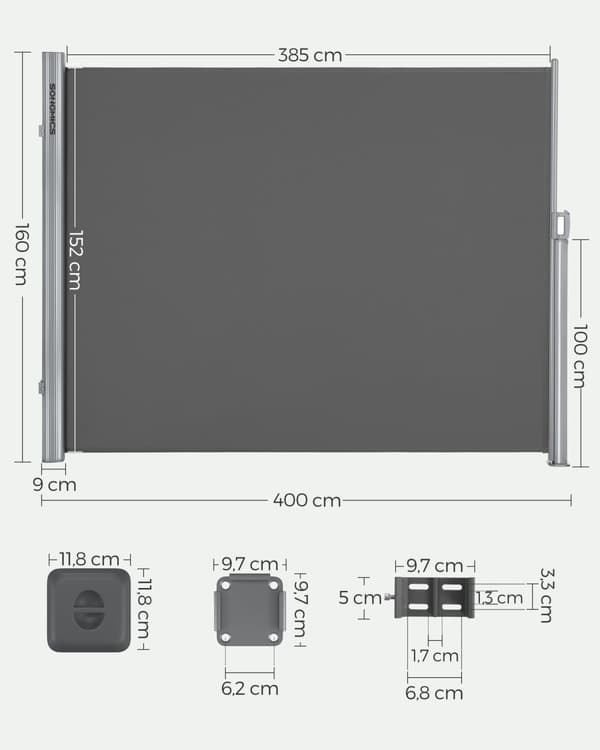 Sidomarkis, SONGMICS GSA160G, 160x400 cm, Antracit