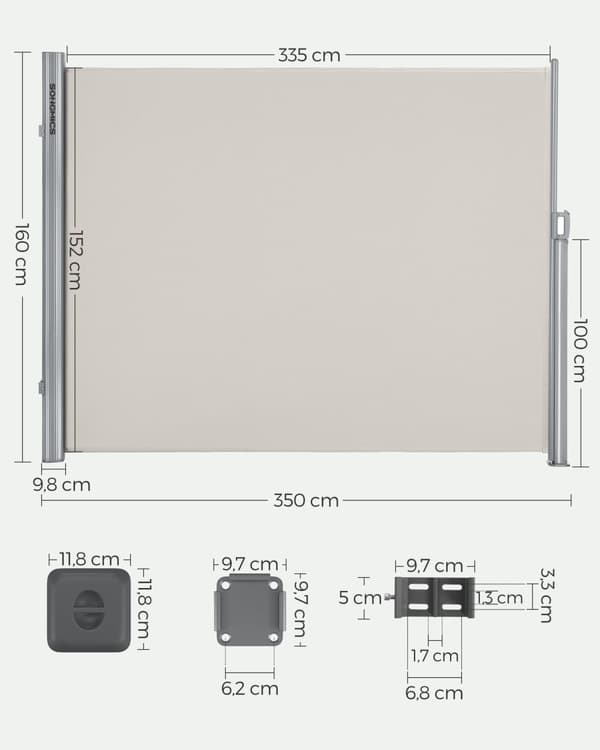 Sidomarkis, SONGMICS GSA160G, 160 x 350 cm, Beige, Rökgrå