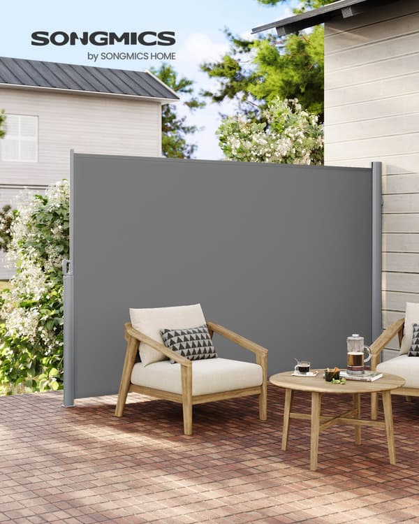 Sivusuojus, ulosvedettävä, näkösuojus, auringonsuoja, läpinäkymätön, parvekkeelle, terassille, puutarhaan, antrasiitti, 200x350 cm