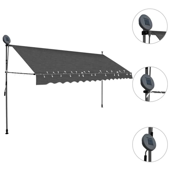 Markis manuellt infällbar med LED 350 cm antracit