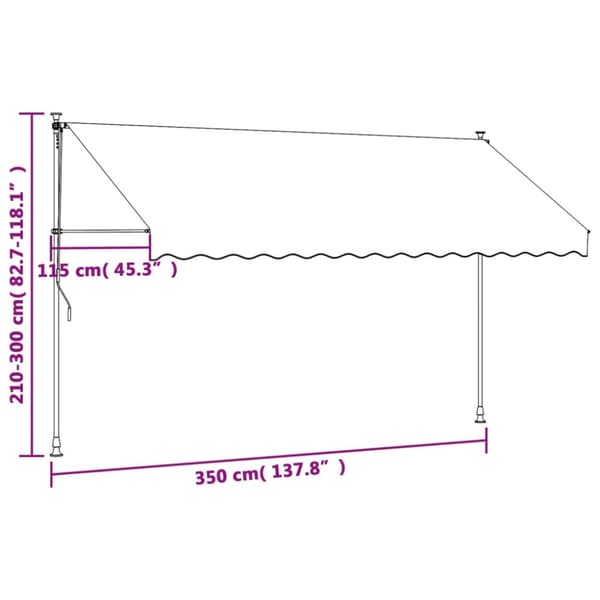 Markis infällbar antracit 350x150 cm tyg och stål