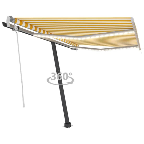 Markis manuellt infällbar med LED 350x250 cm gul och vit