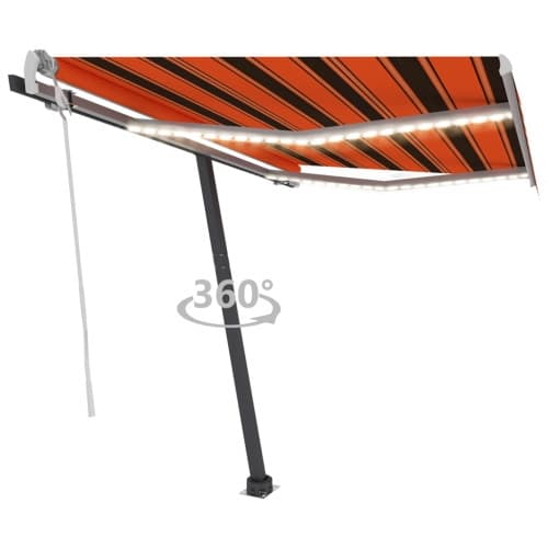 Markis manuellt infällbar med LED 350x250 cm orange och brun
