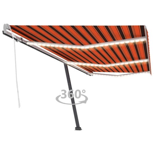 Markis manuellt infällbar med LED 600x300 cm orange och brun