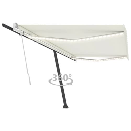Markis med LED manuellt infällbar 500x350 cm gräddvit