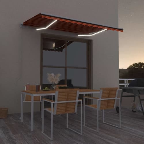 Markis manuellt infällbar med LED 350x250 cm orange och brun