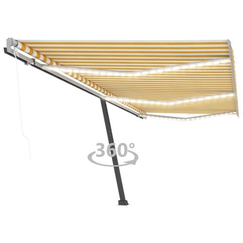 Automatisk markis med vindsensor & LED 600x300 cm gul/vit
