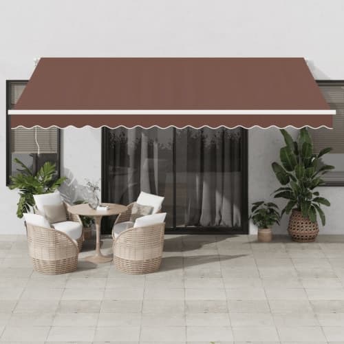 Markis manuellt infällbar med LED brun 450x350 cm