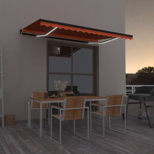 Markis med LED manuellt infällbar 450x350 cm orange och brun